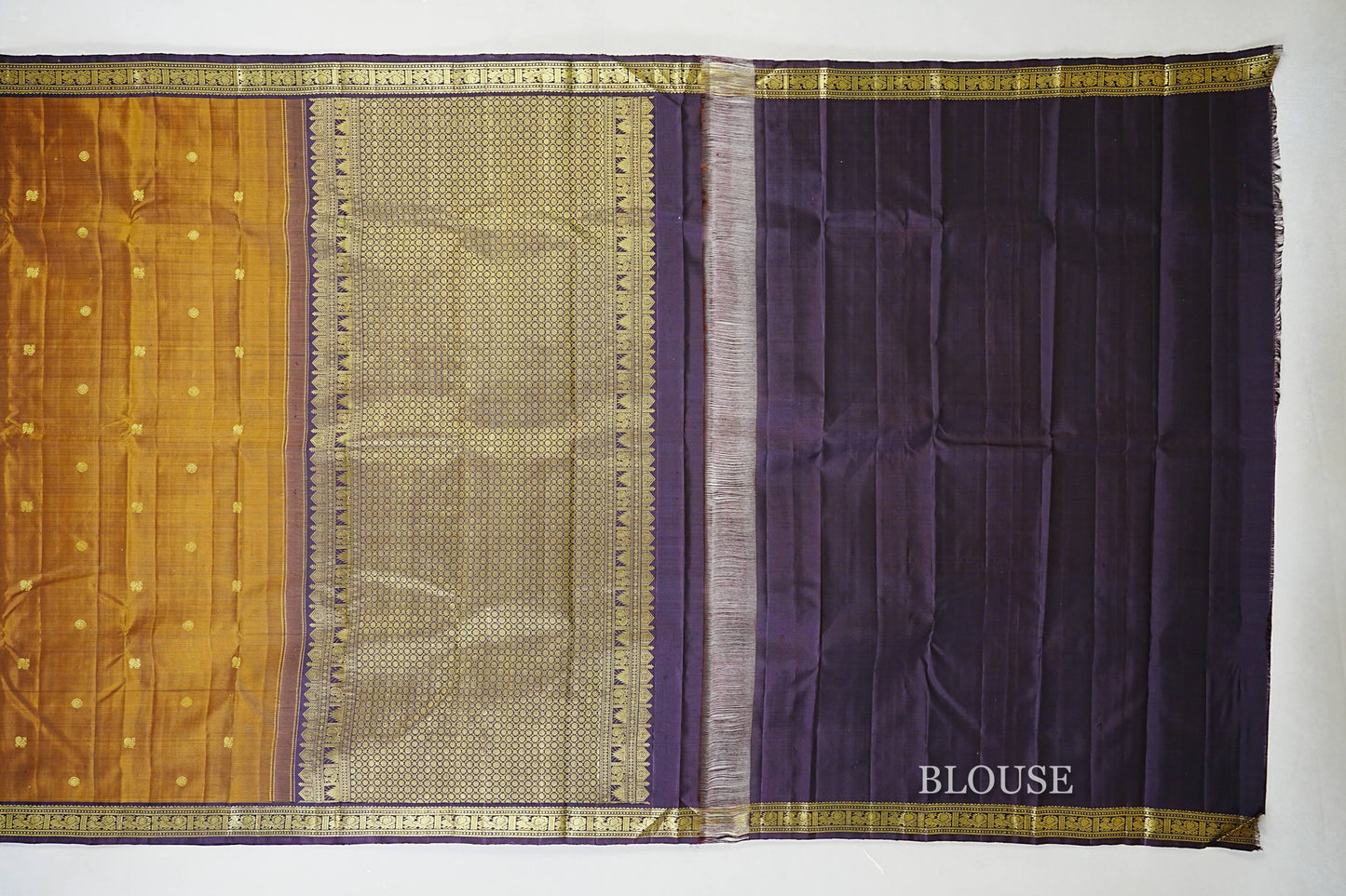 Antique Mustard with Brown Vintage Kanjivaram Silk Saree blouse