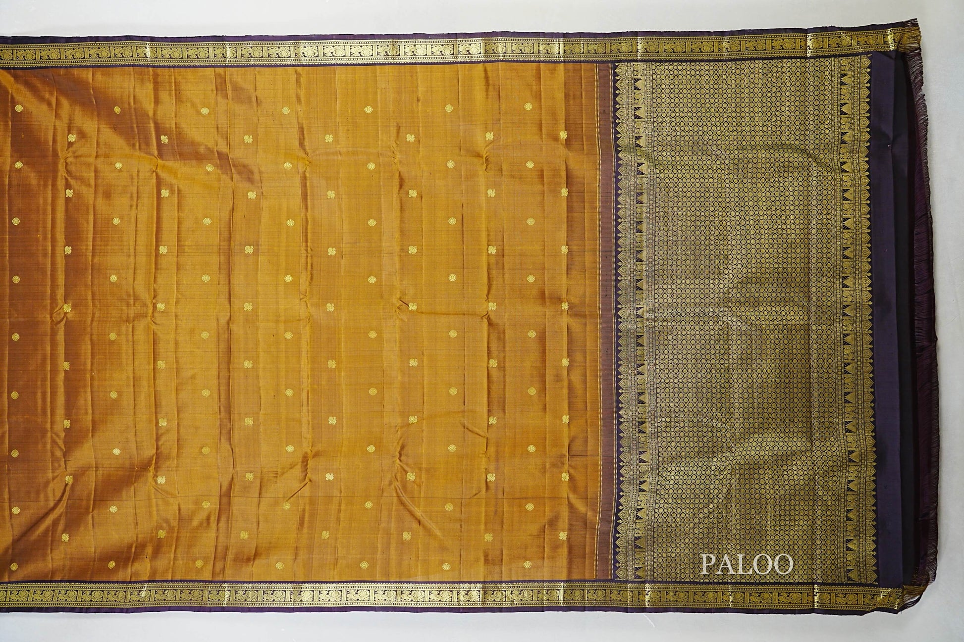 Antique Mustard with Brown Vintage Kanjivaram Silk Saree paloo