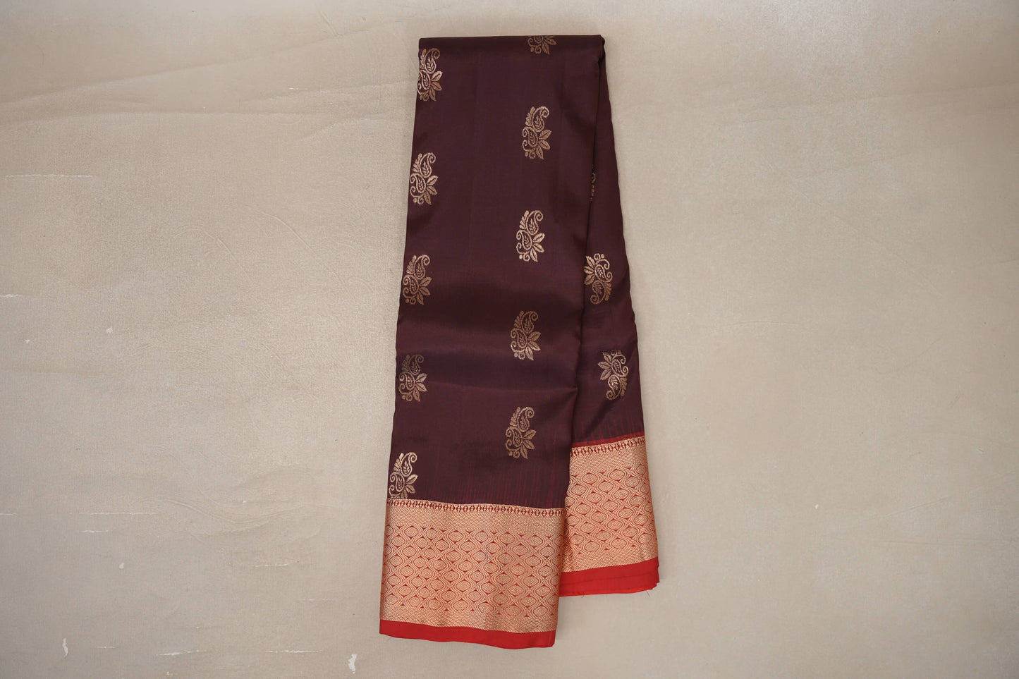 Online Deep Coffee Brown with Tomato Red Borders Light Weight Kanchipuram Silk Saree