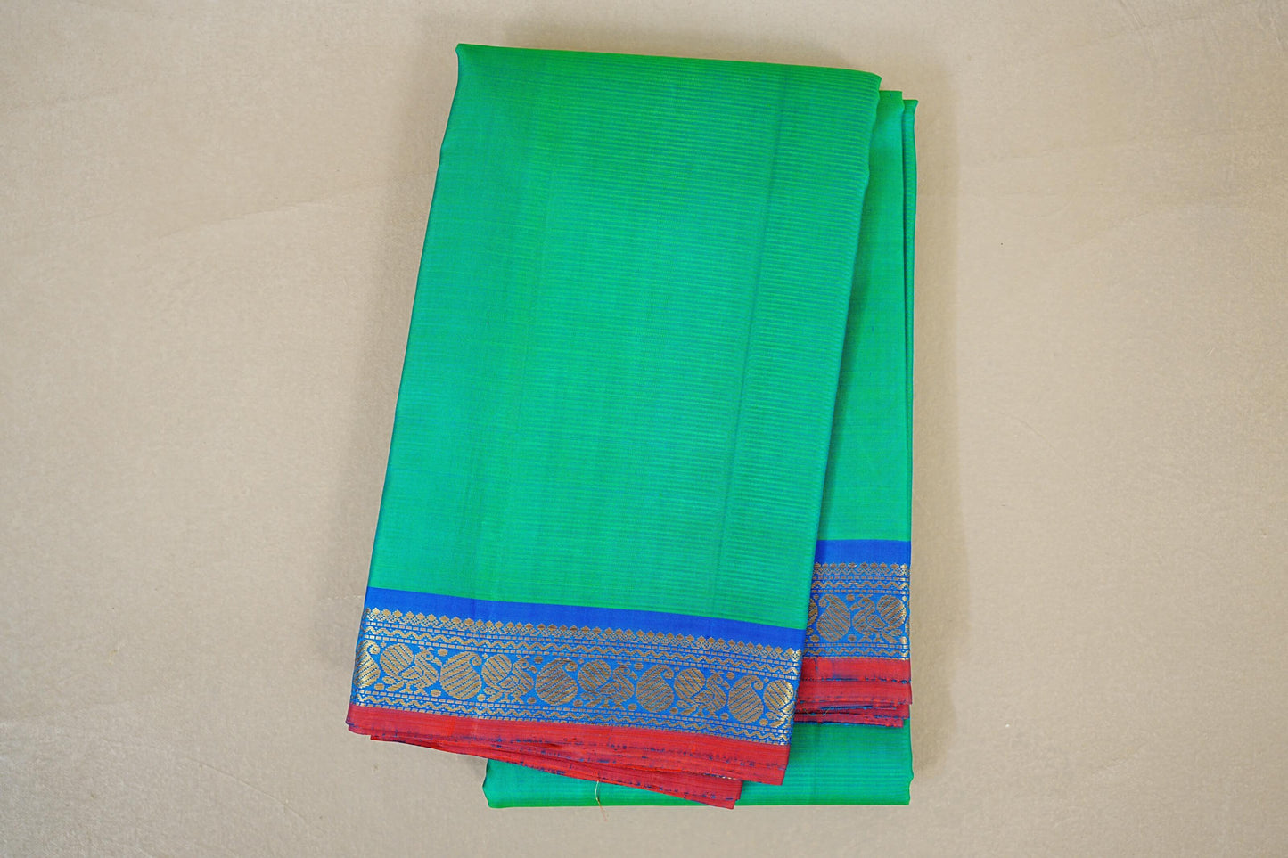 folded Dual Tone Green and Blue  Vintage Kanjivaram Silk Saree