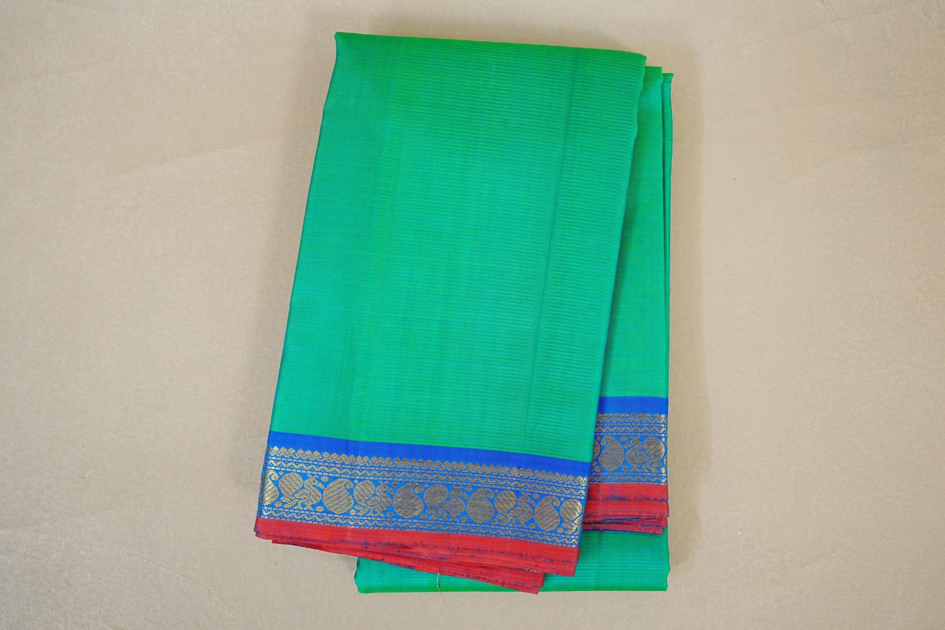 folded Dual Tone Green and Blue  Vintage Kanjivaram Silk Saree