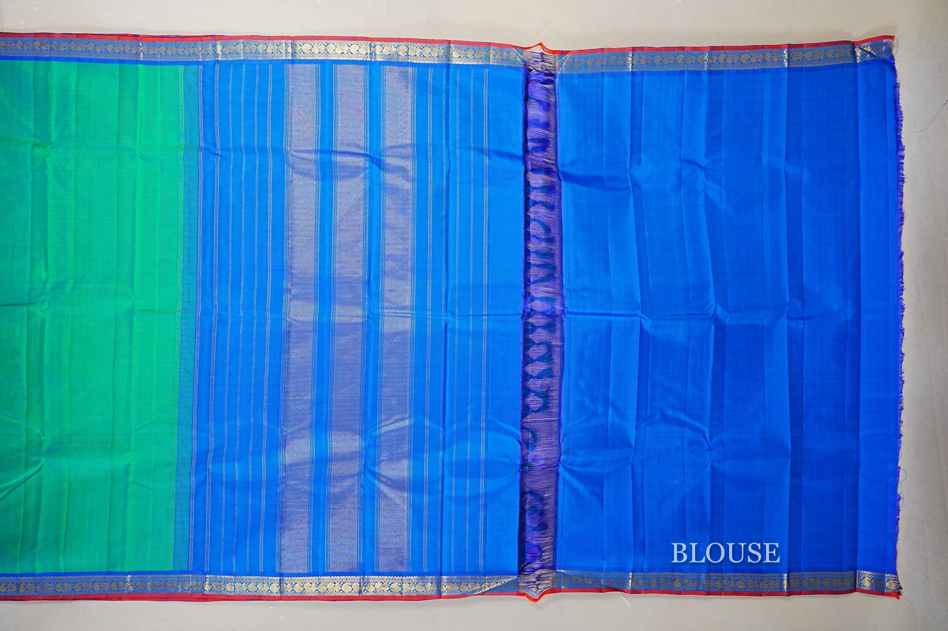  Dual Tone Green and Blue  Vintage Kanjivaram Silk Saree blouse