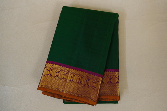 folded Bottle Green Vintage Kanjivaram Silk Saree  