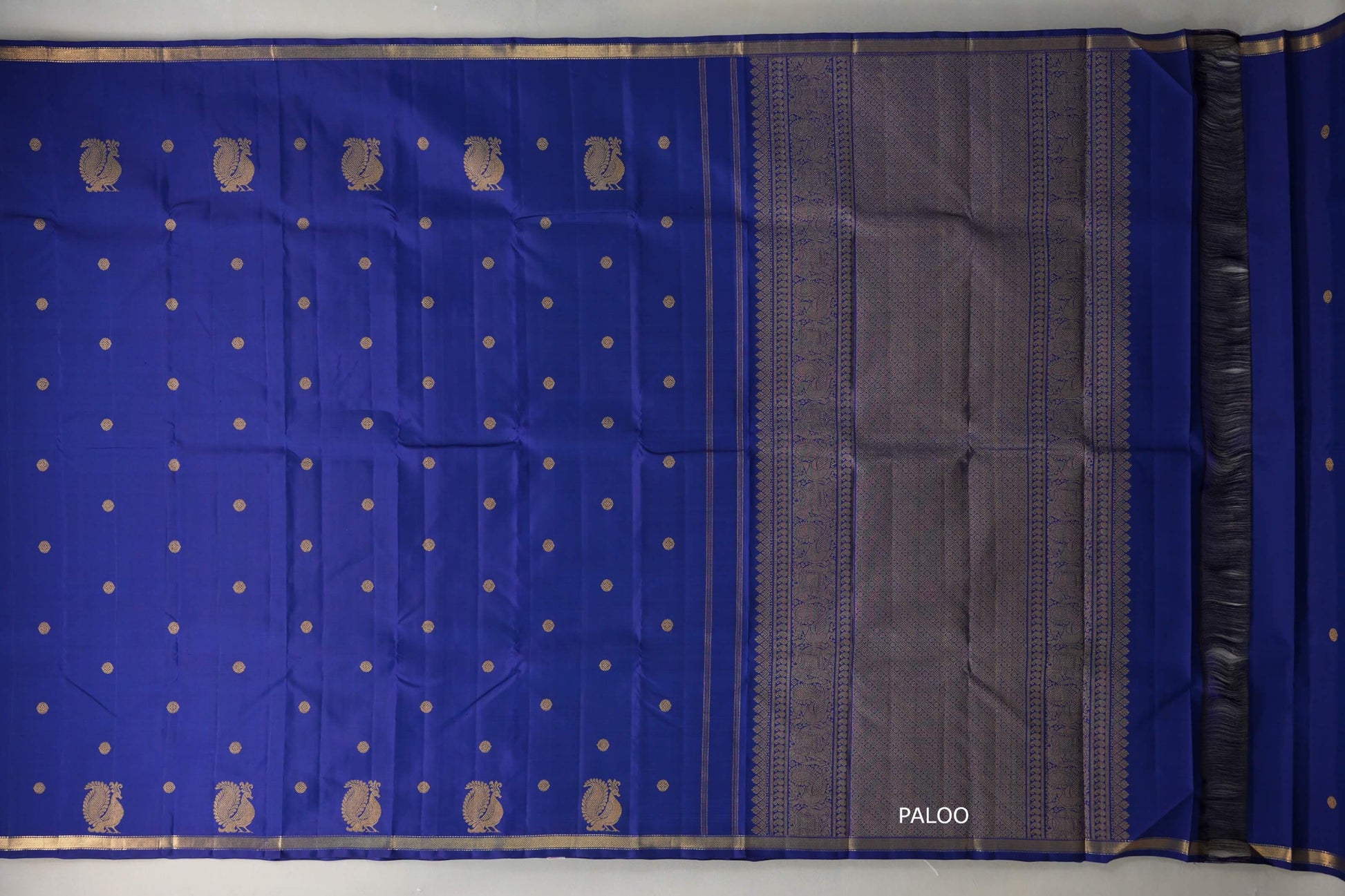 Deep Blue Plant Based Kanjivaram Silk Saree paloo