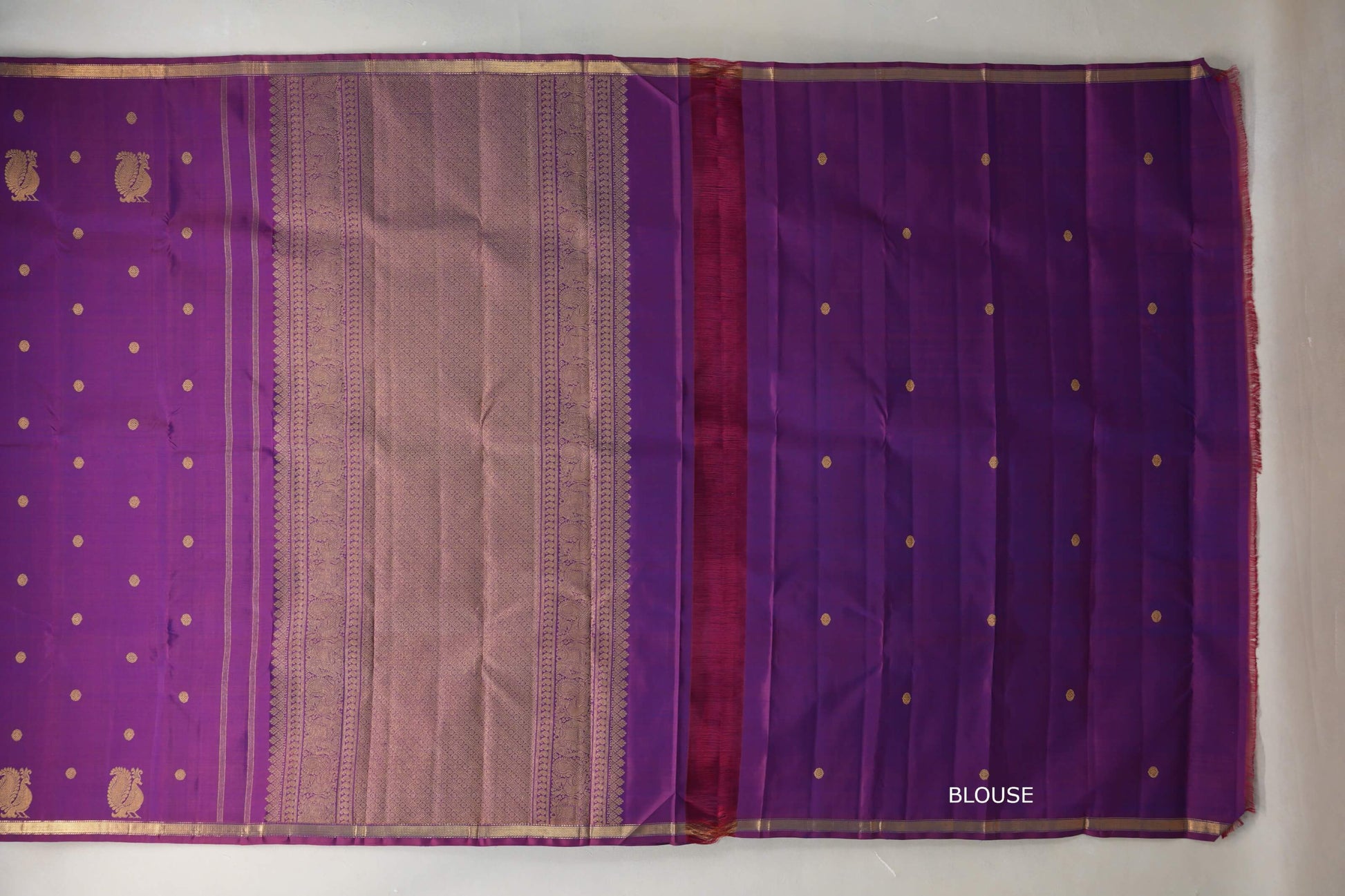 Dual Tone of Maroon & Blue Plant Based Kanjivaram Silk Saree blouse