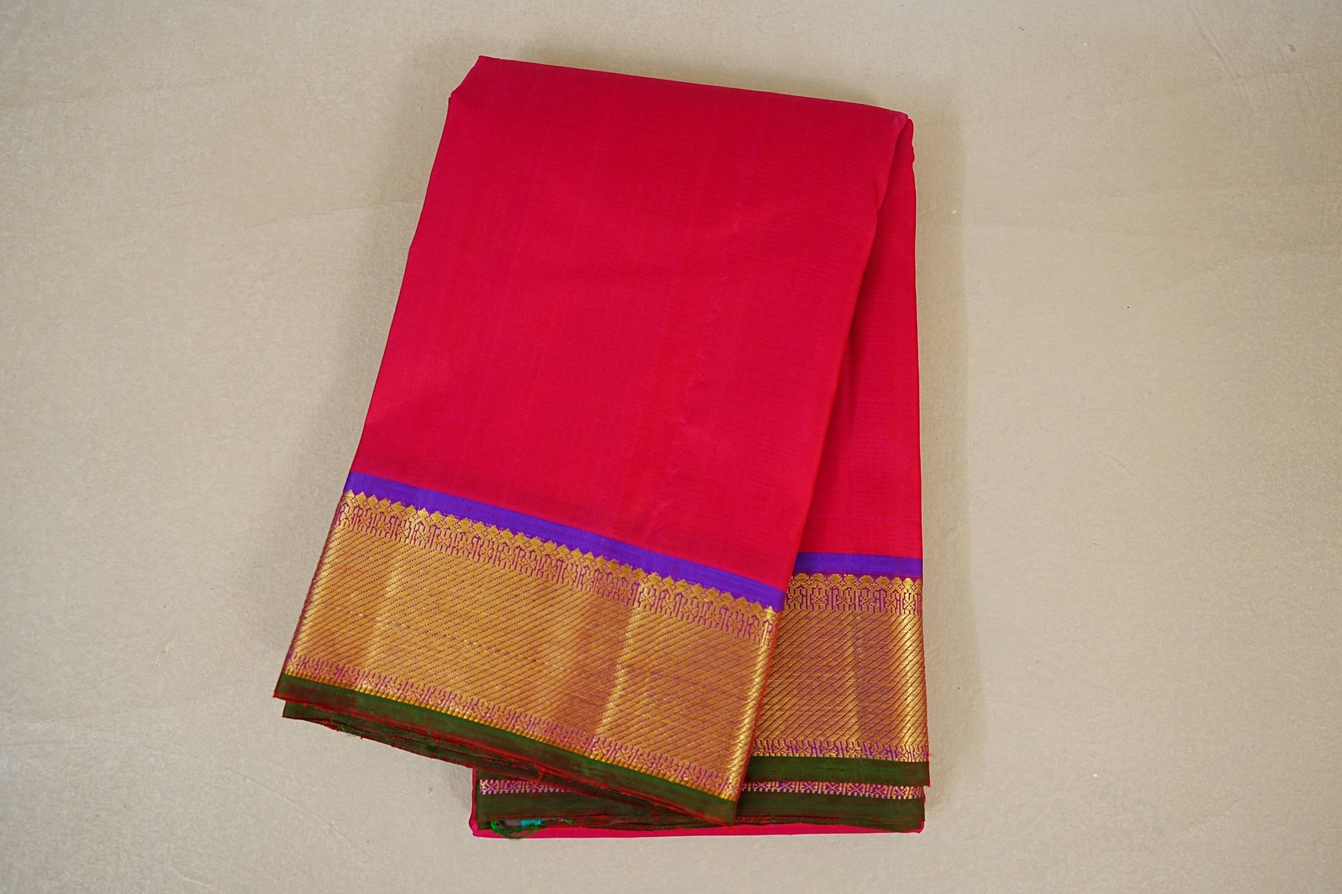 folded Reddish Pink with Violet Kanjivaram Silk Saree 