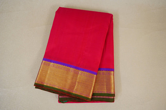 folded Reddish Pink with Violet Kanjivaram Silk Saree 