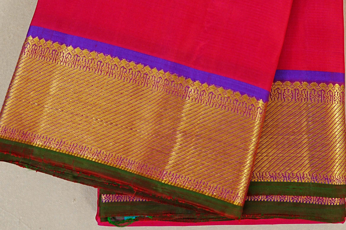 Reddish Pink with Violet Kanjivaram Silk Saree border zoom