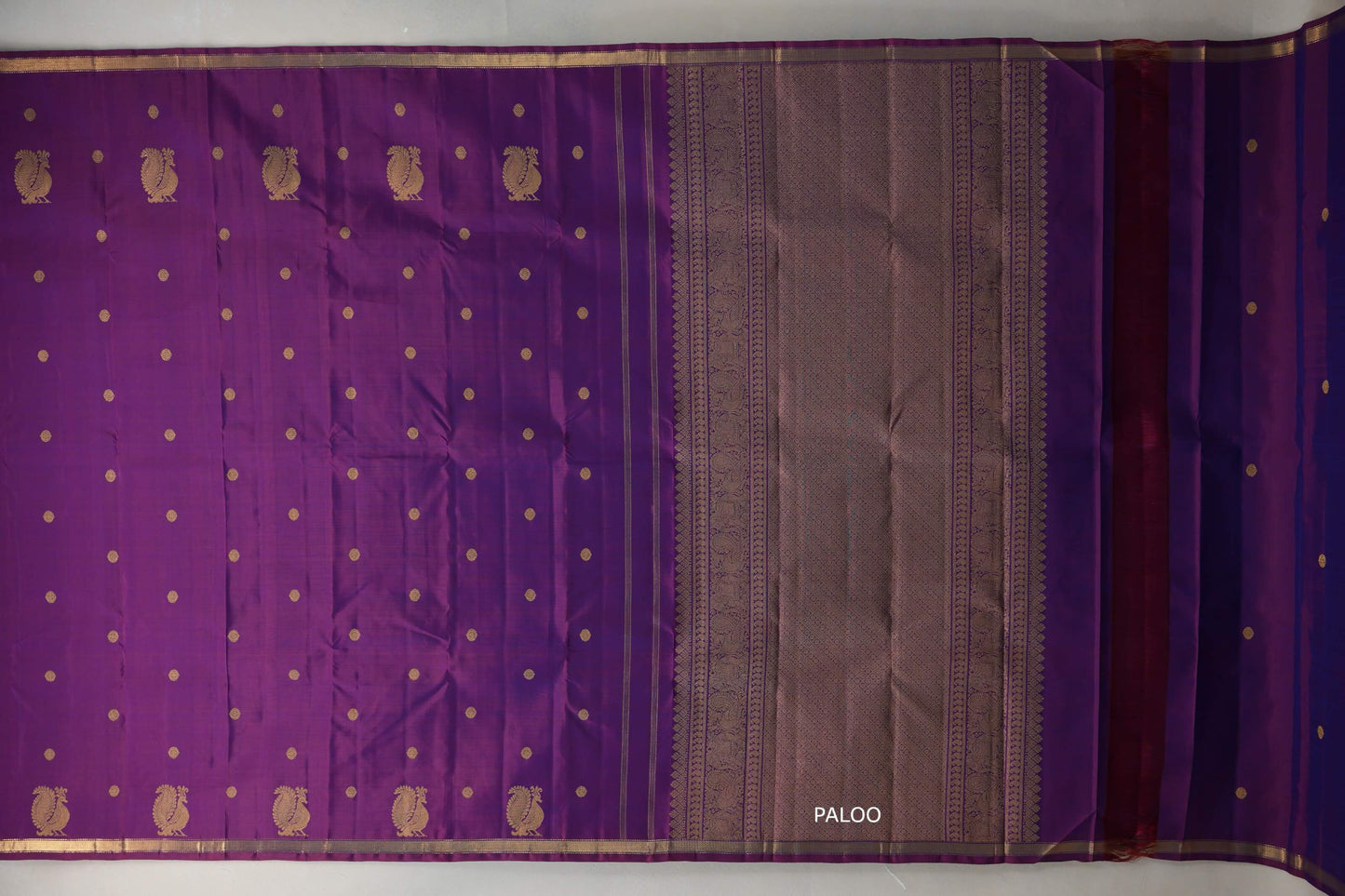 Dual Tone of Maroon & Blue Plant Based Kanjivaram Silk Saree paloo