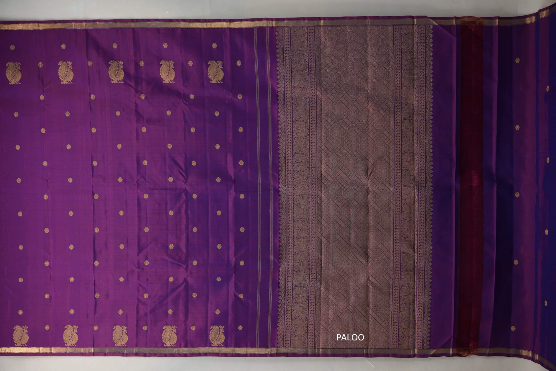Dual Tone of Maroon & Blue Plant Based Kanjivaram Silk Saree paloo