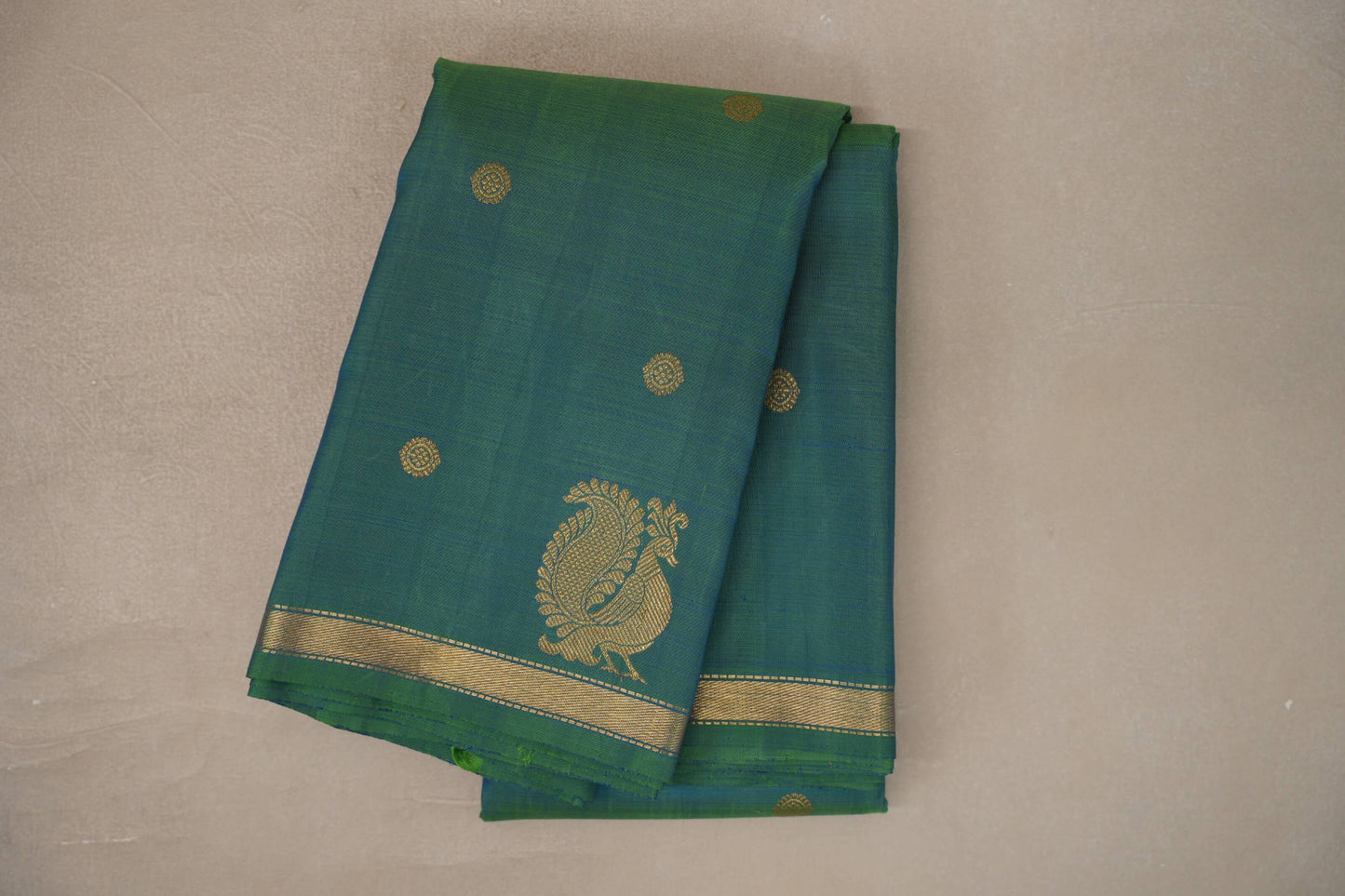 Dual Tone of Parrot Green & Classic Blue Plant Based Kanjivaram Silk Saree