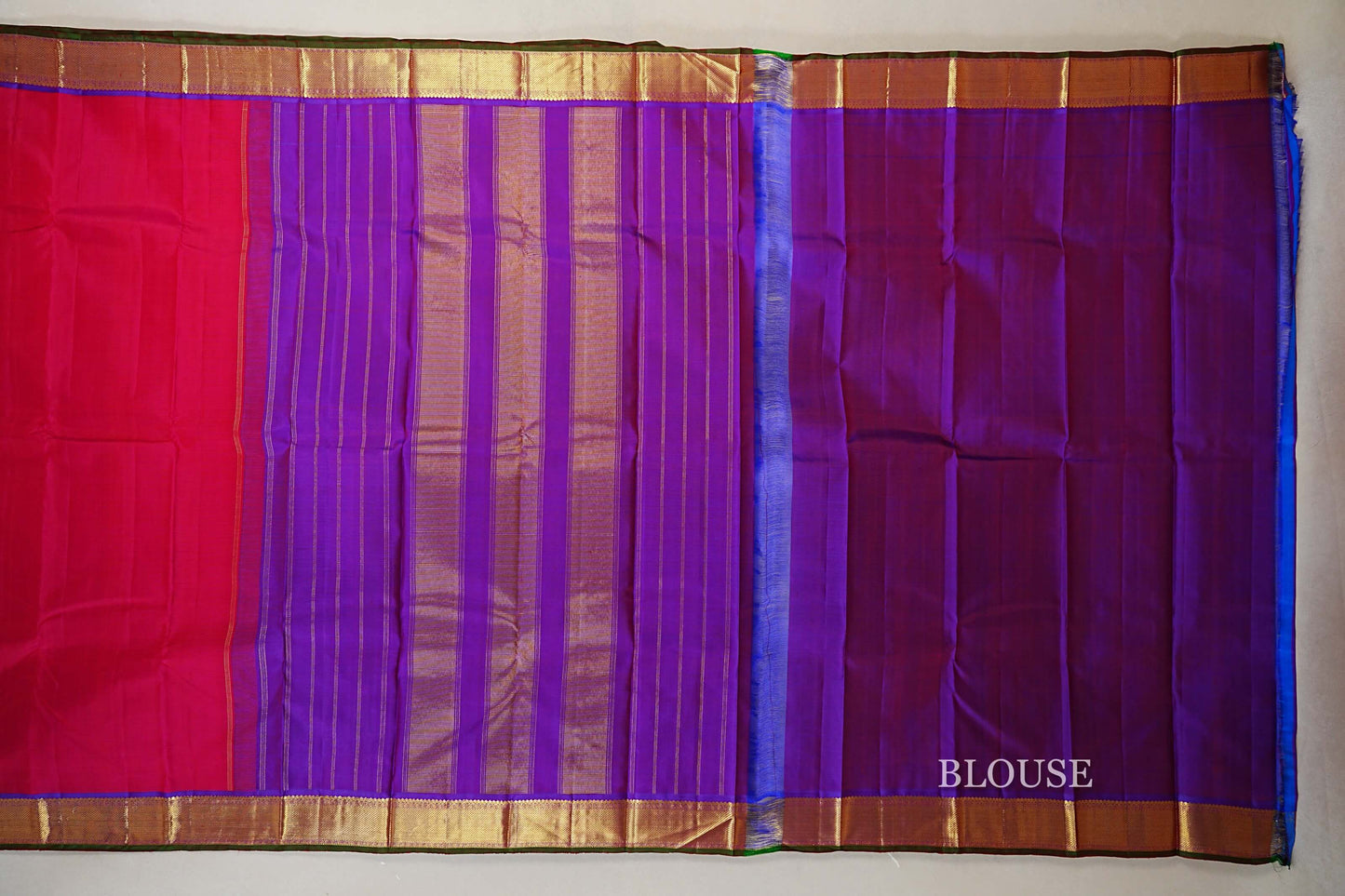 Reddish Pink with Violet Kanjivaram Silk Saree blouse