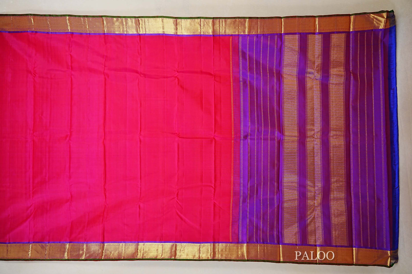 Reddish Pink with Violet Kanjivaram Silk Saree paloo