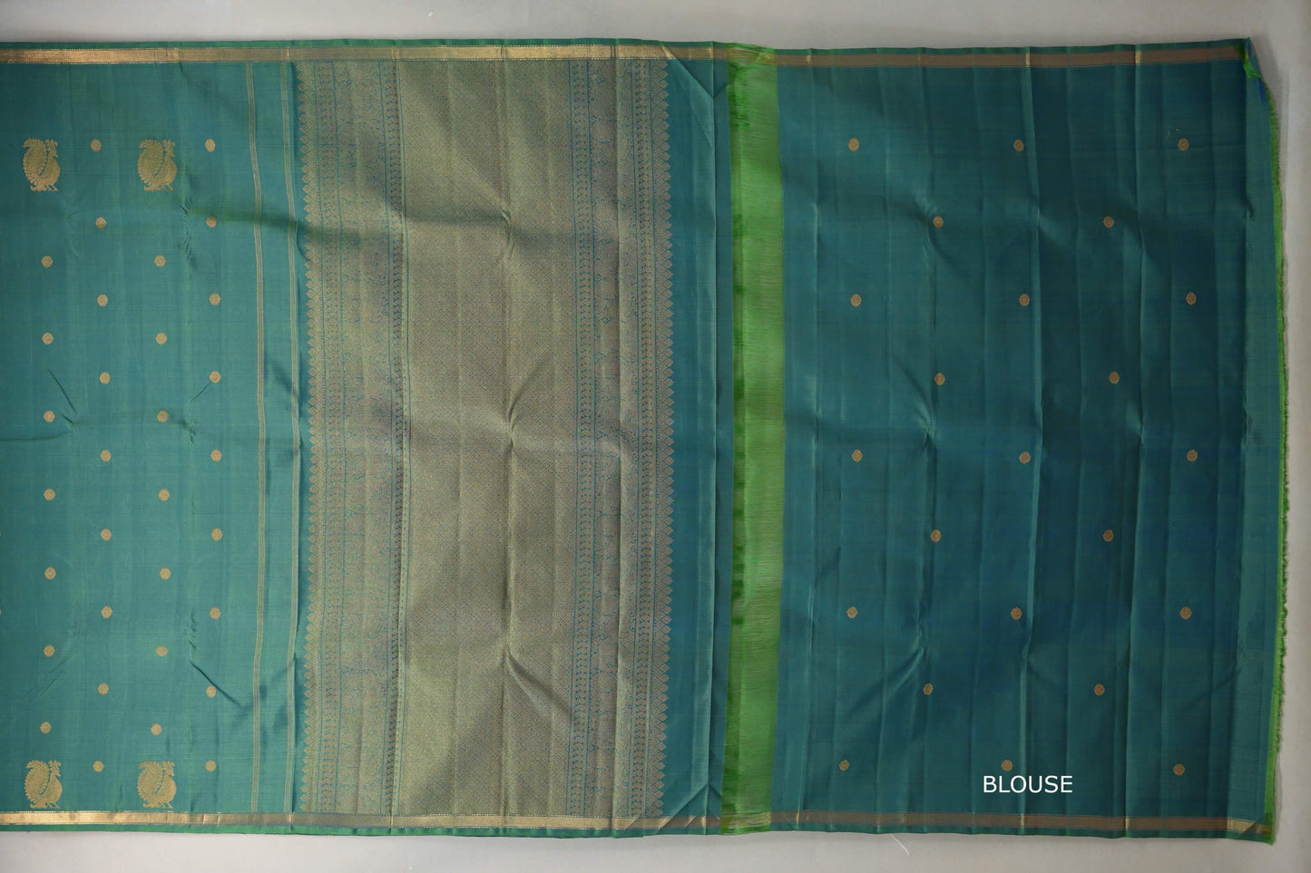 Dual Tone of Parrot Green & Classic Blue Plant Based Kanjivaram Silk Saree blouse