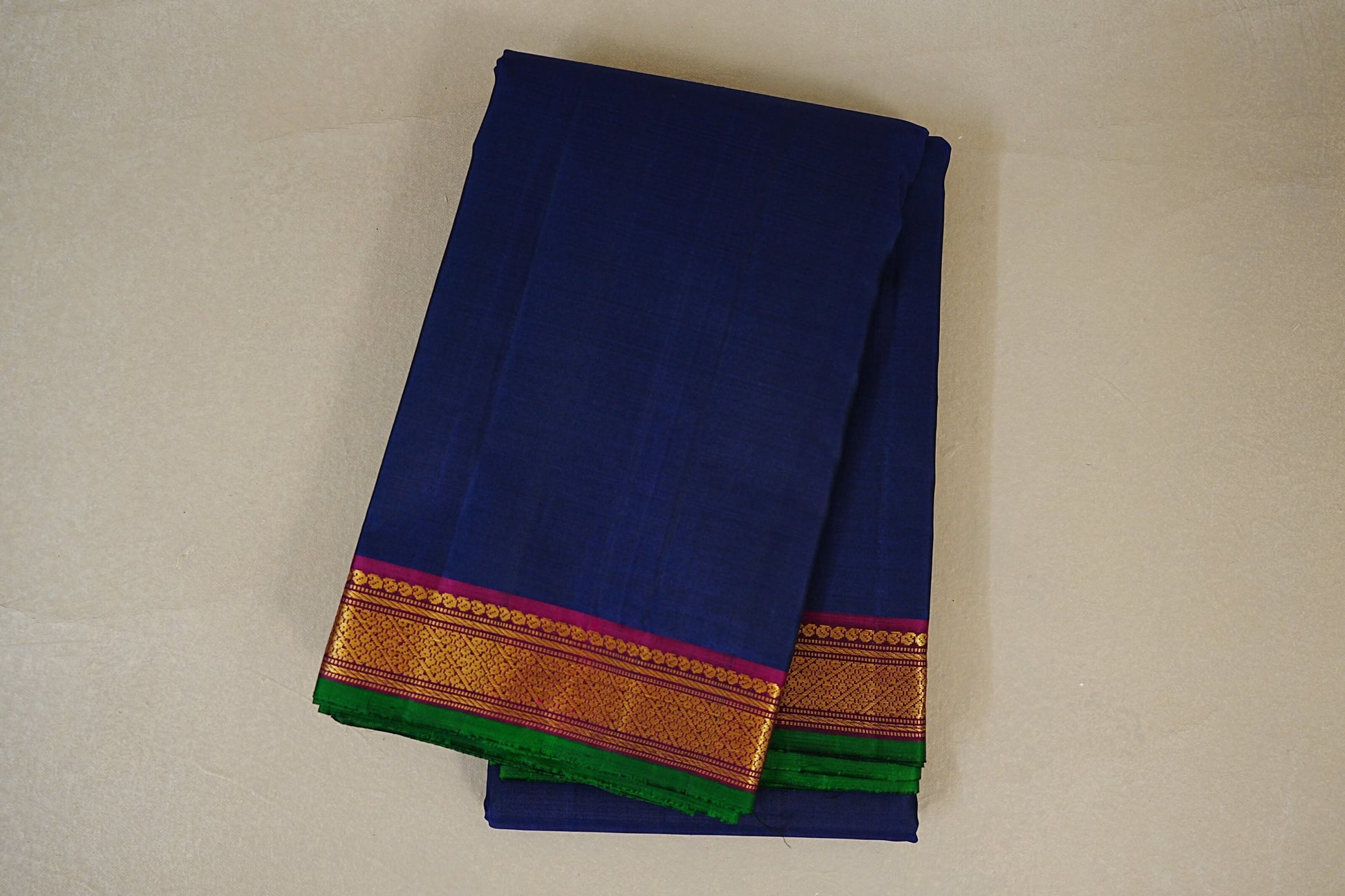 folded Deep Blue Vintage Kanjivaram Silk Saree