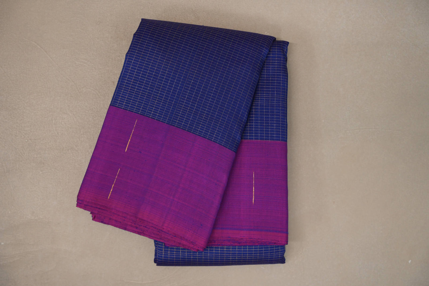 Deep Blue with Dual Tone of Blue & Magenta Borders Plant Based Kanjivaram Silk Saree