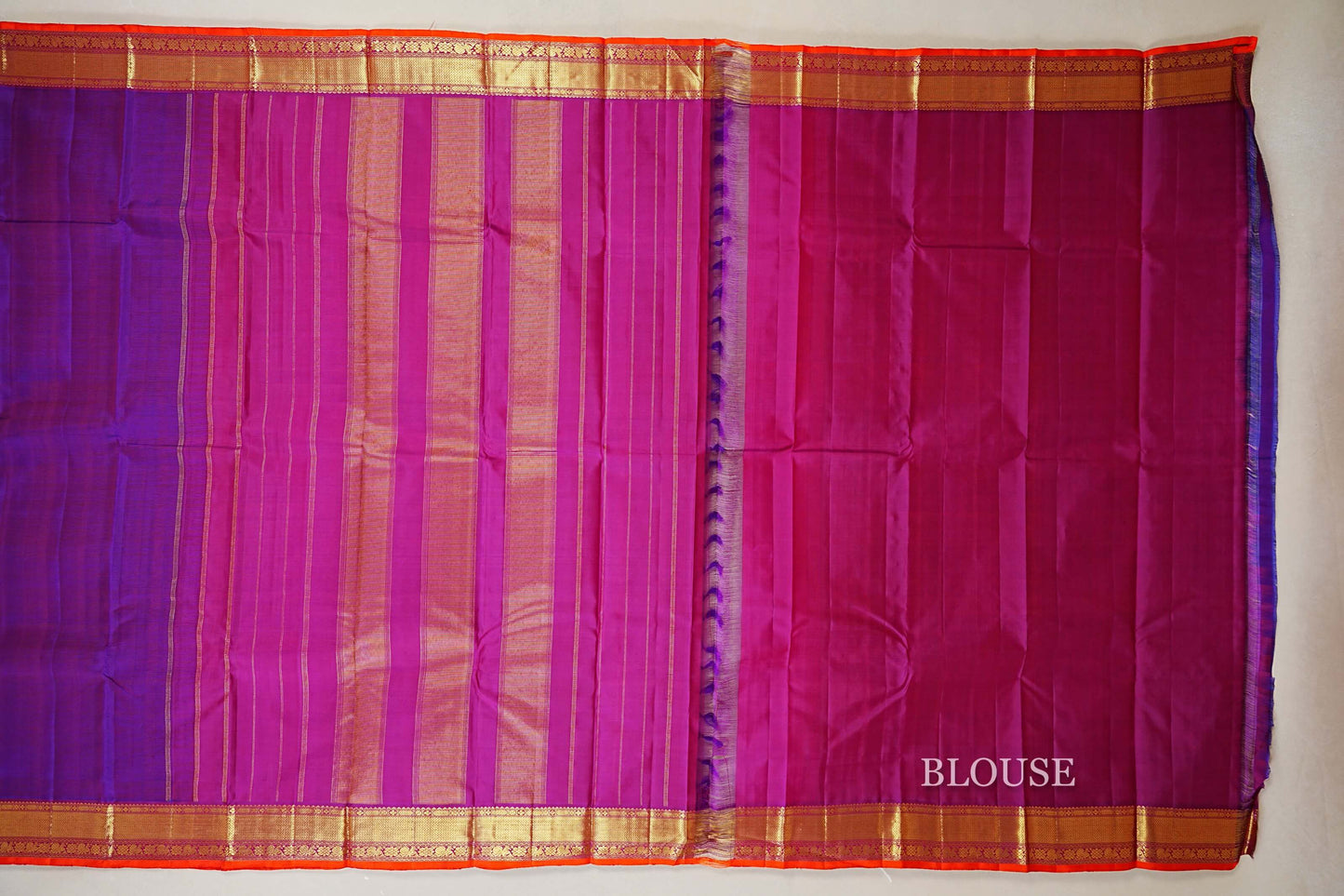 Dual Tone Blue and Violet Vintage Kanjivaram Silk Saree blouse