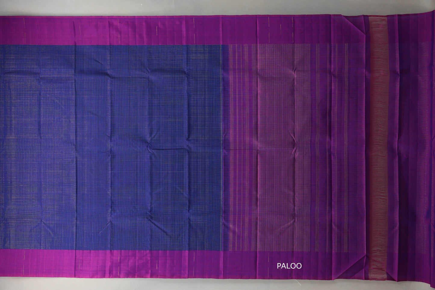 Deep Blue with Dual Tone of Blue & Magenta Borders Plant Based Kanjivaram Silk Saree paloo