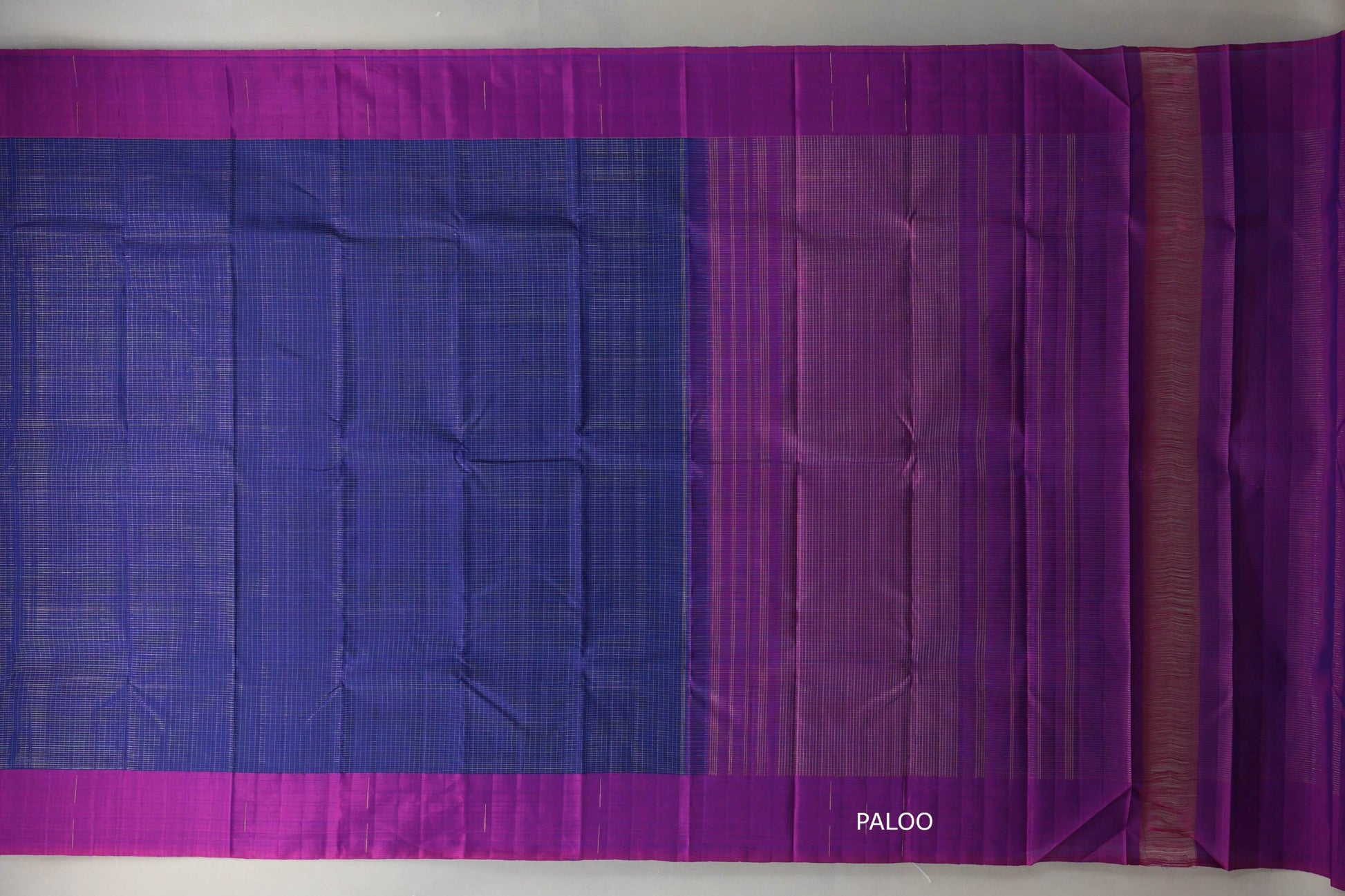 Deep Blue with Dual Tone of Blue & Magenta Borders Plant Based Kanjivaram Silk Saree paloo
