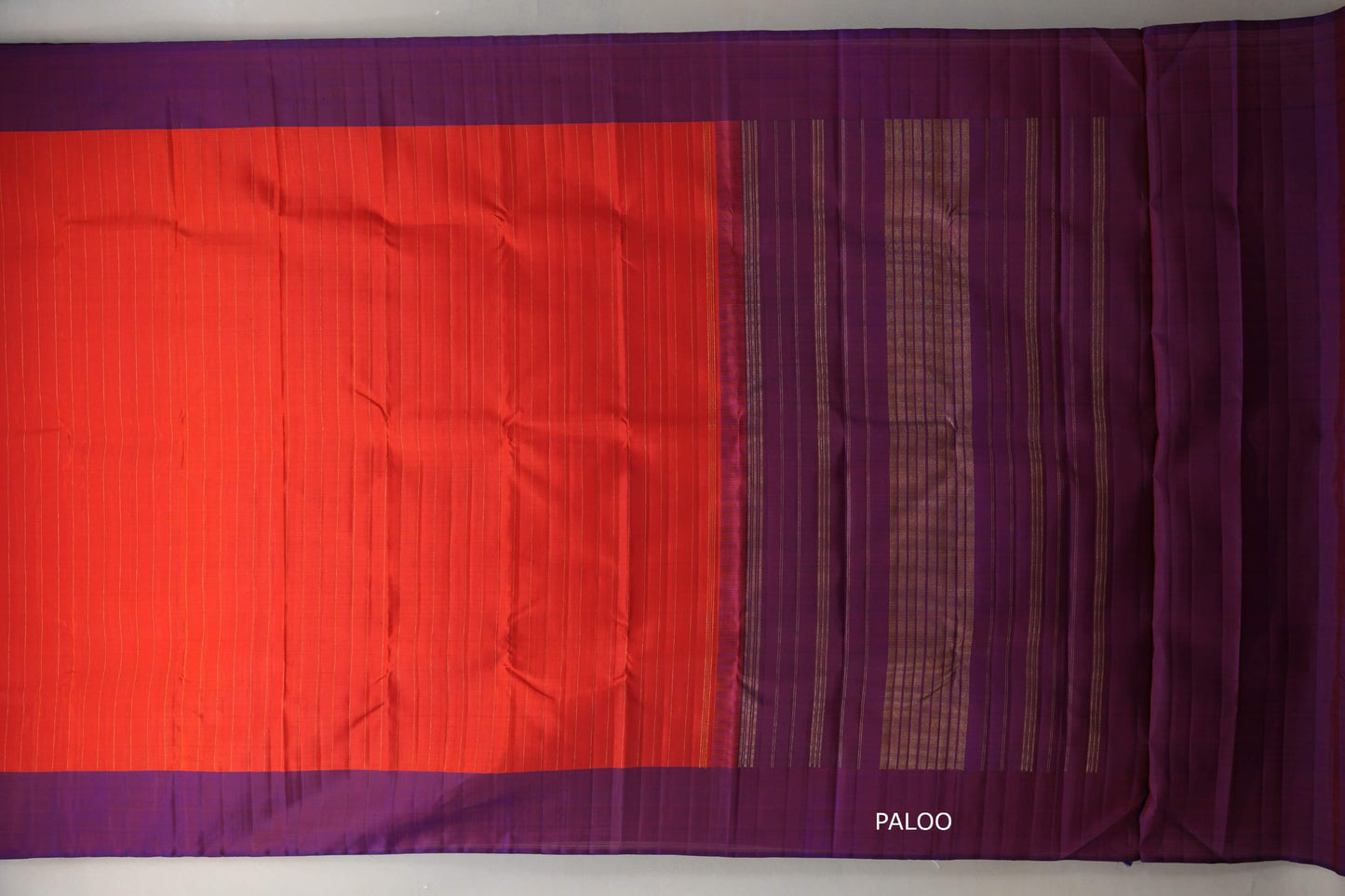 Tomato Red with Dual Tone of Red & Blue Borders Plant Based Kanjivaram Silk Saree paloo
