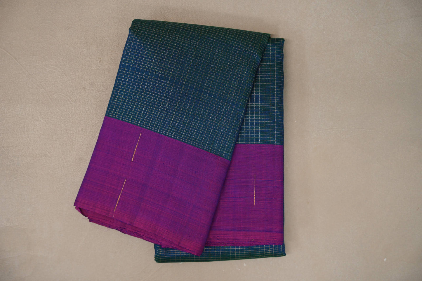 Peacock Blue with Dual Tone of Blue & Magenta Borders Plant Based Kanjivaram Silk Saree