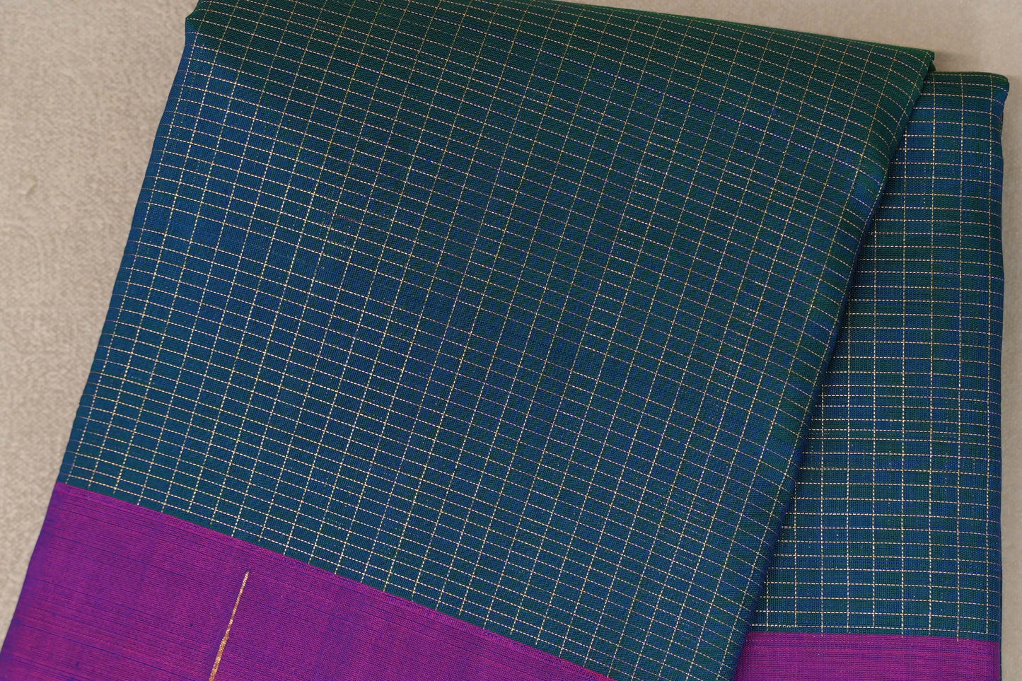 Peacock Blue with Dual Tone of Blue & Magenta Borders Plant Based Kanjivaram Silk Saree body