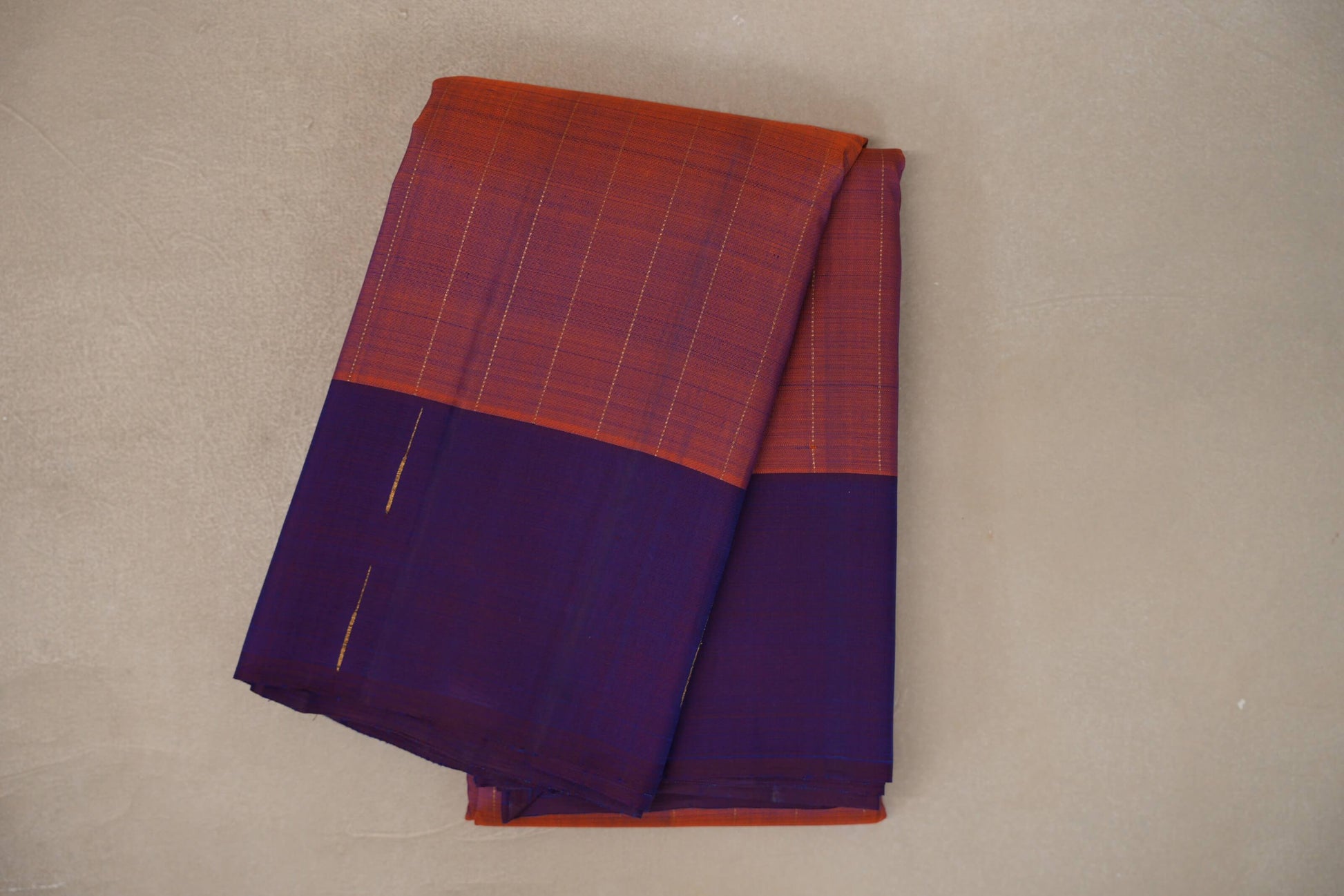 Dual Tone of Orange & Deep Blue Plant Based Kanjivaram Silk Saree