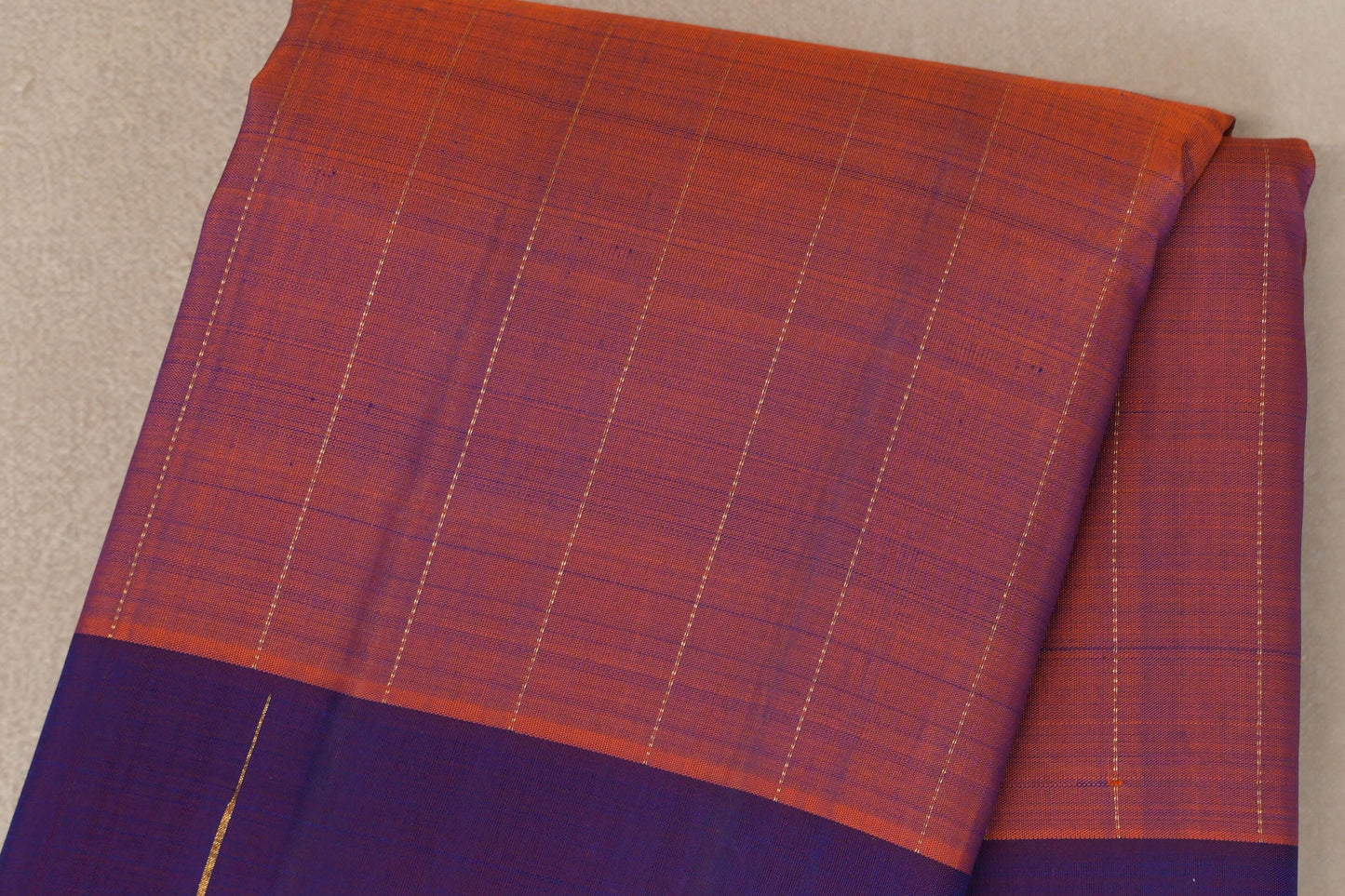 Dual Tone of Orange & Deep Blue Plant Based Kanjivaram Silk Saree body