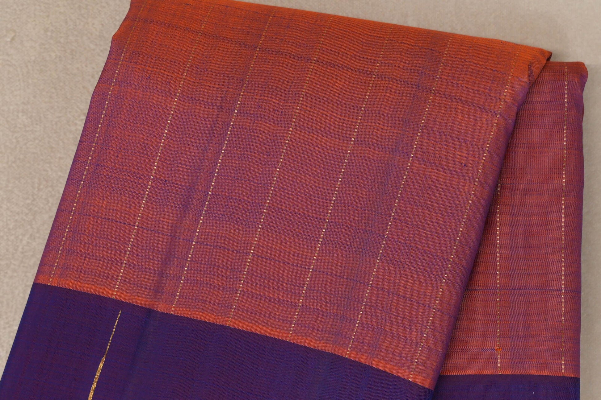 Dual Tone of Orange & Deep Blue Plant Based Kanjivaram Silk Saree body