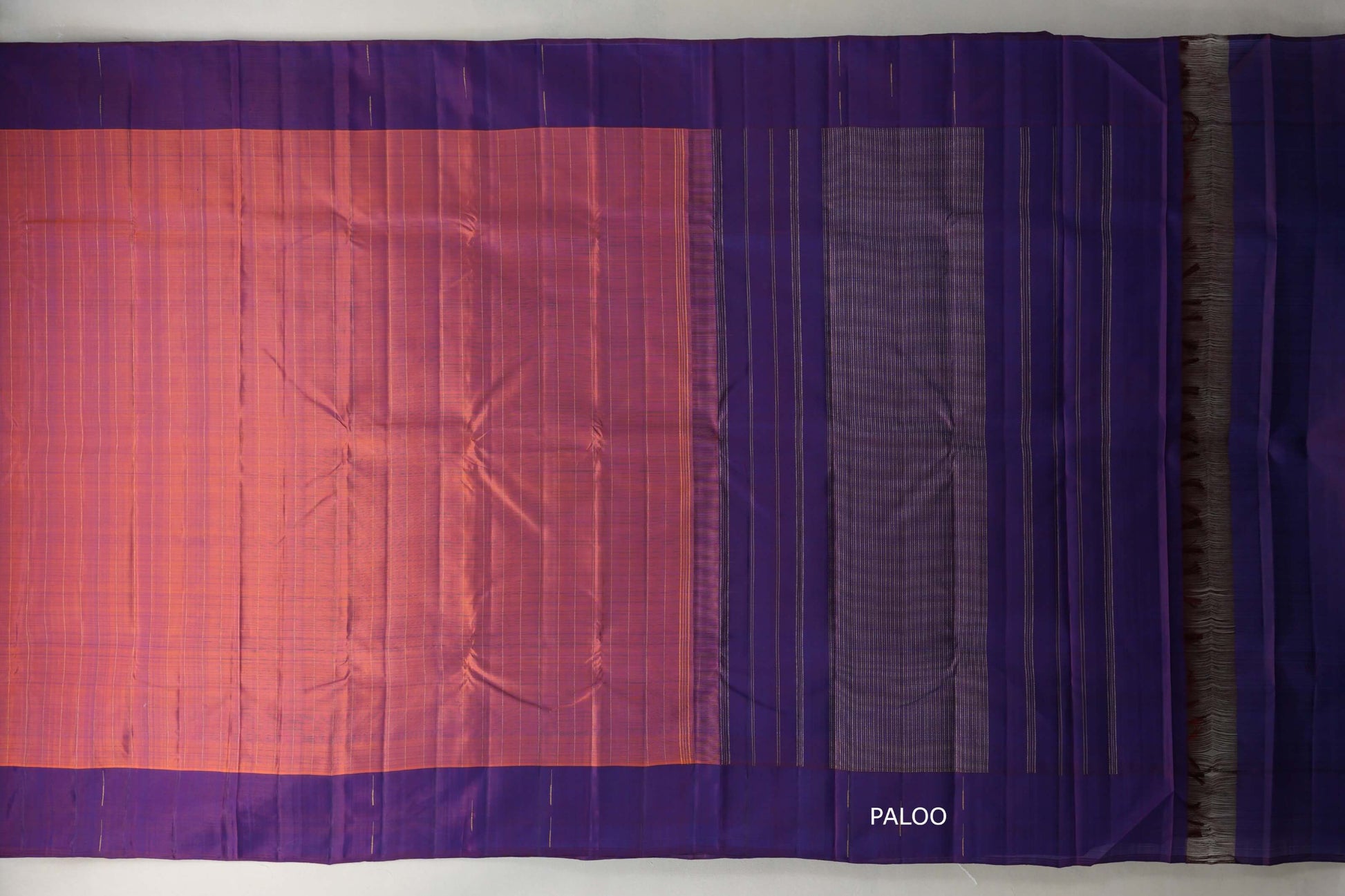 Dual Tone of Orange & Deep Blue Plant Based Kanjivaram Silk Saree paloo