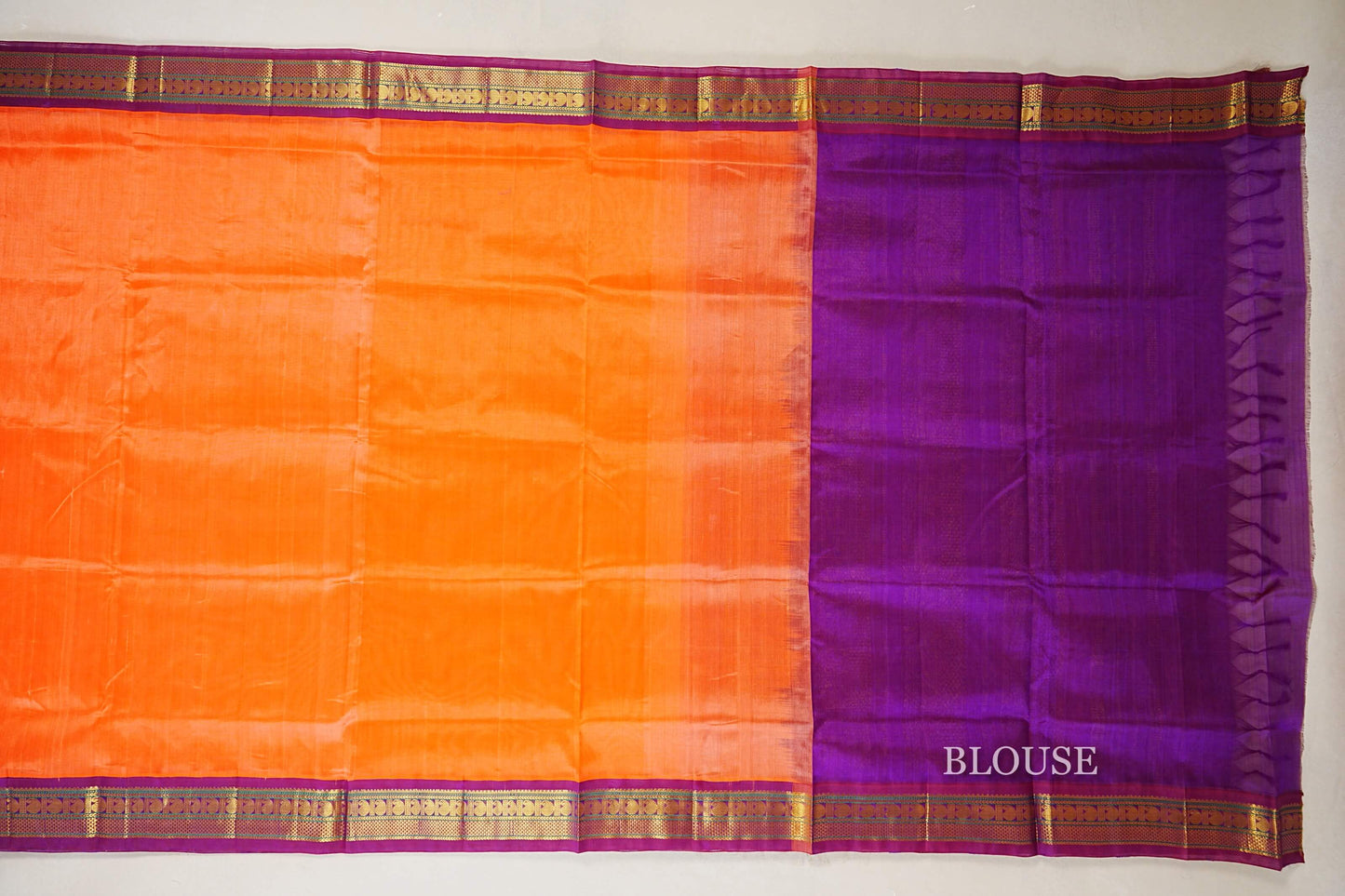 Peach with Purple Borders Silk Cotton Saree  blouse