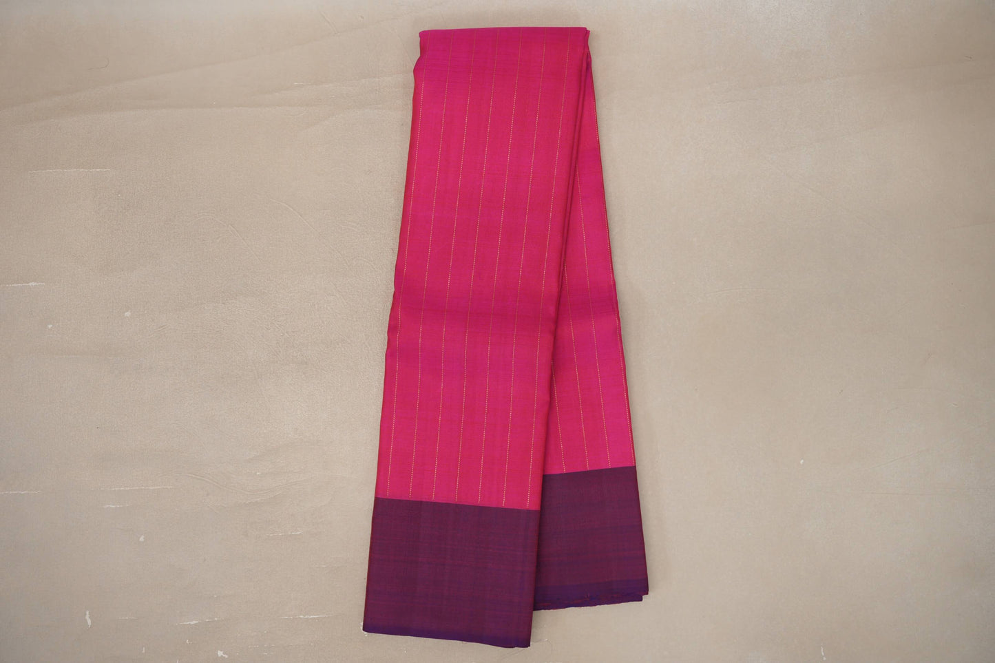 Online Bright Pink with Dual Tone of Orange & Deep Blue Borders Plant Based Kanjivaram Silk Saree
