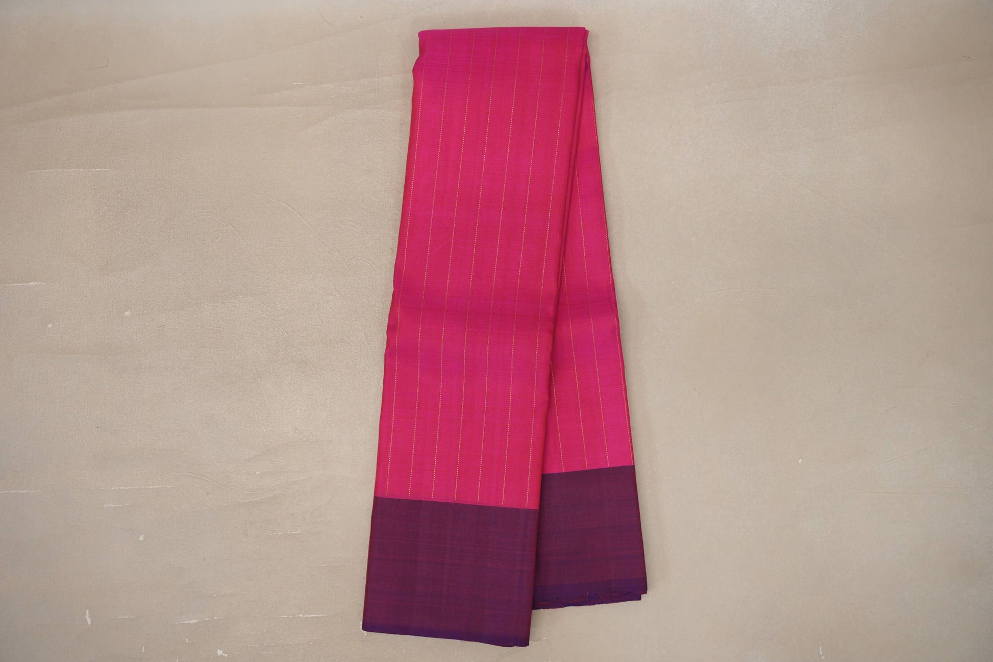Online Bright Pink with Dual Tone of Orange & Deep Blue Borders Plant Based Kanjivaram Silk Saree