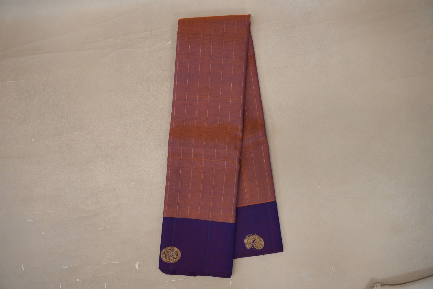 Online Dual Tone of Mustard Orange & Deep Blue Plant Based Kanjivaram Silk Saree