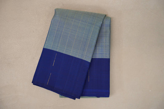 Dual Tone of Elaichi Green & Deep Blue with Deep Blue Borders Plant Based Kanjivaram Silk Saree