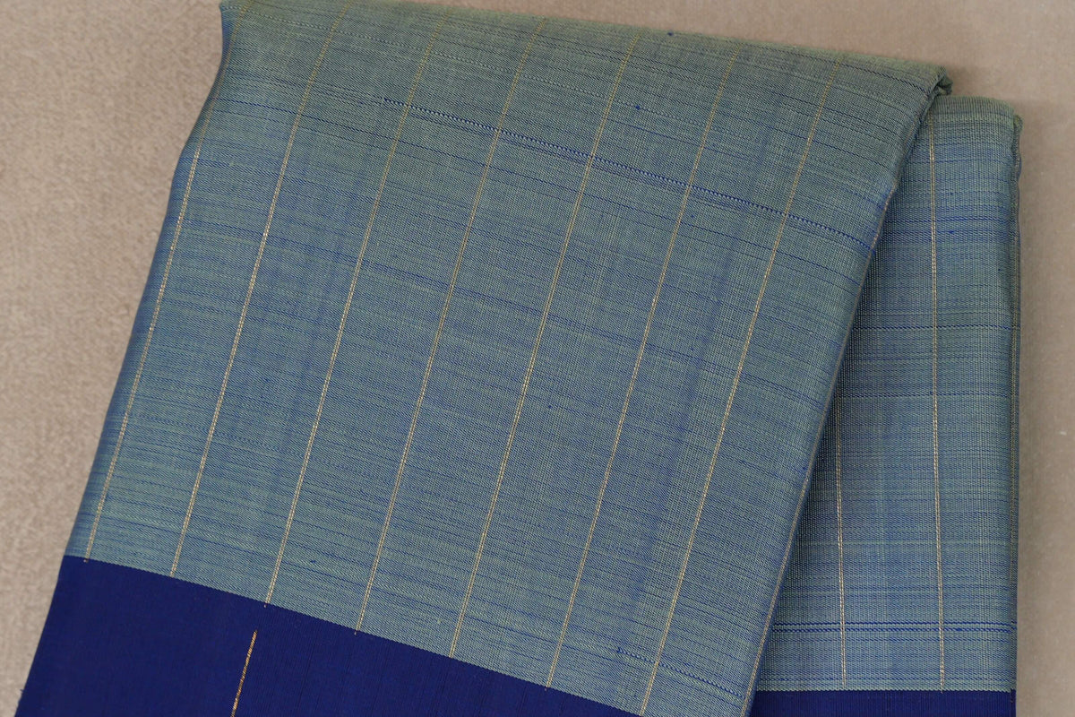 Dual Tone of Elaichi Green & Deep Blue with Deep Blue Borders Plant Based Kanjivaram Silk Saree body