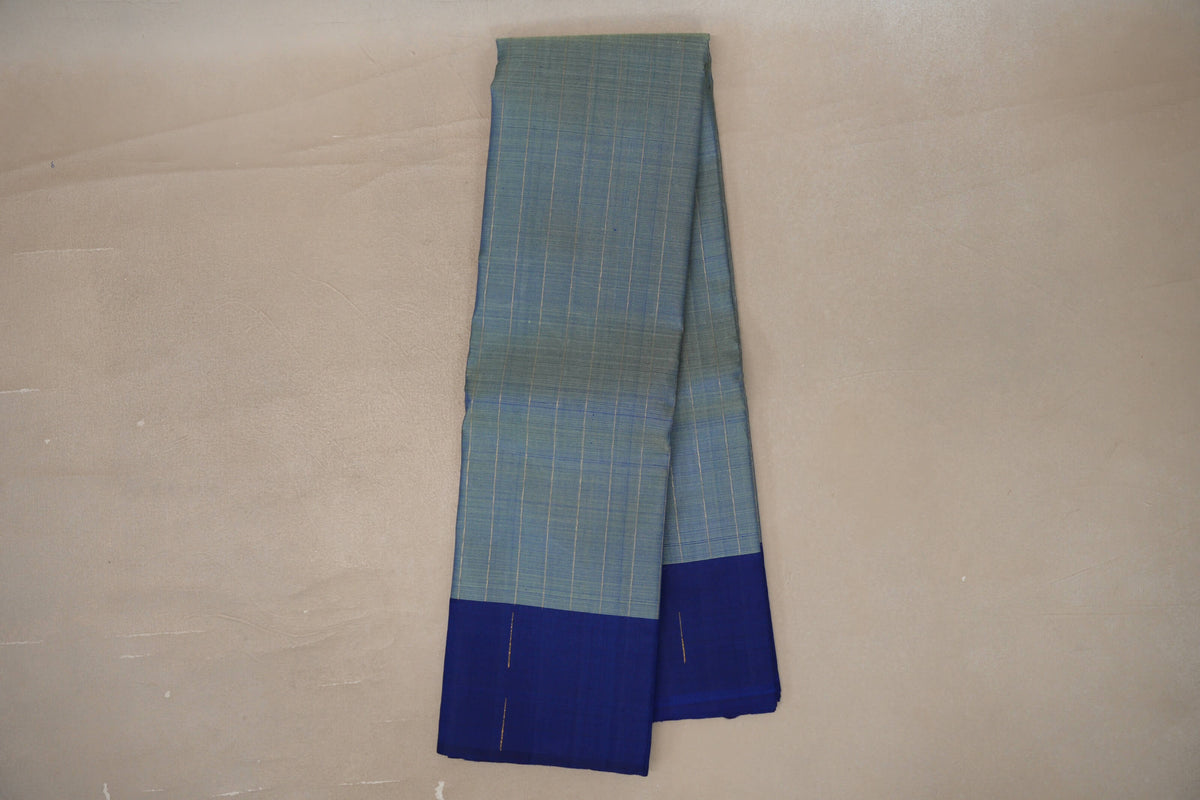 Online Dual Tone of Elaichi Green & Deep Blue with Deep Blue Borders Plant Based Kanjivaram Silk Saree