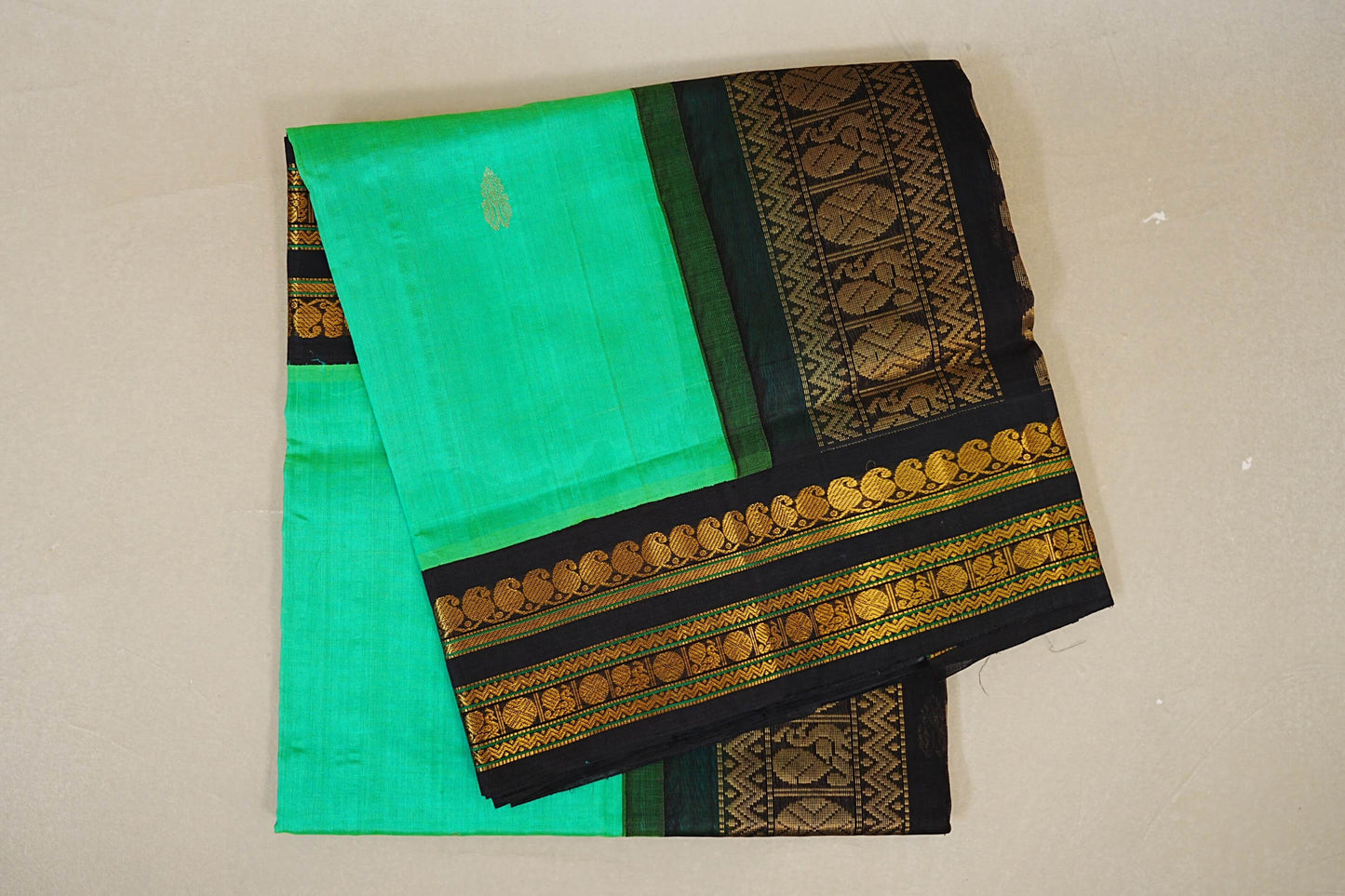 Sea Green with Black Borders Silk Cotton Saree
