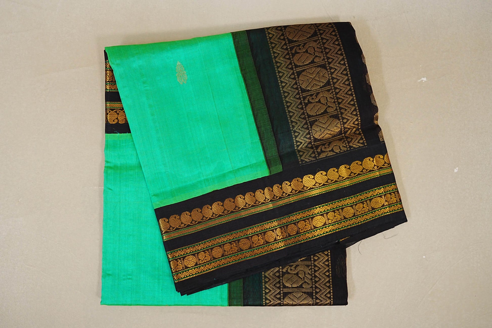 Sea Green with Black Borders Silk Cotton Saree