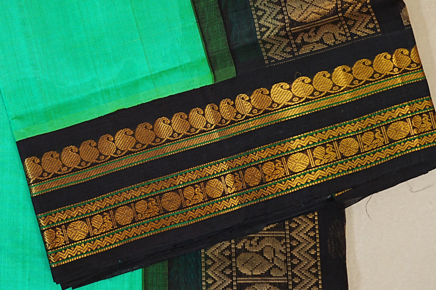 Sea Green with Black Borders Silk Cotton Saree border zoom
