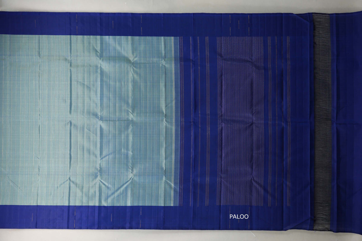 Dual Tone of Elaichi Green & Deep Blue with Deep Blue Borders Plant Based Kanjivaram Silk Saree paloo