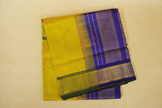 folded Dual Tone Mustard Yellow and Green with Olive Green Borders Silk Cotton Saree 