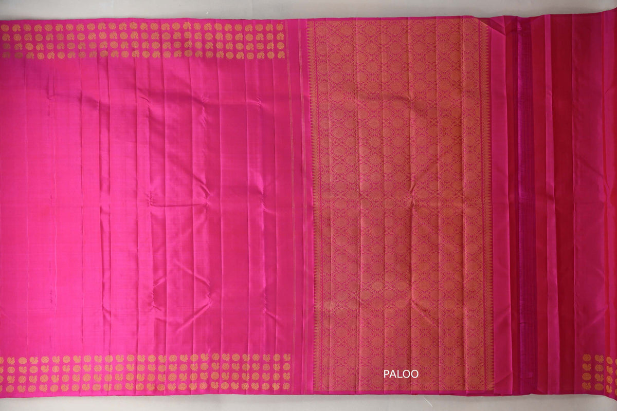 Bright Pink Plant Based Kanjivaram Silk Saree paloo