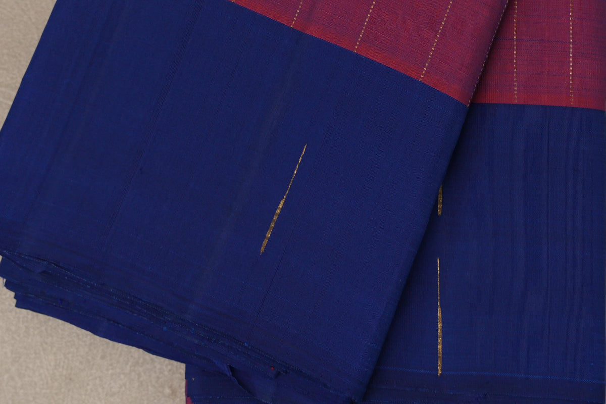 Dual Tone of Reddish Orange & Deep Blue Plant Based Kanjivaram Silk Saree border