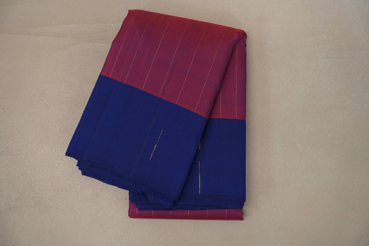 Dual Tone of Reddish Orange & Deep Blue Plant Based Kanjivaram Silk Saree