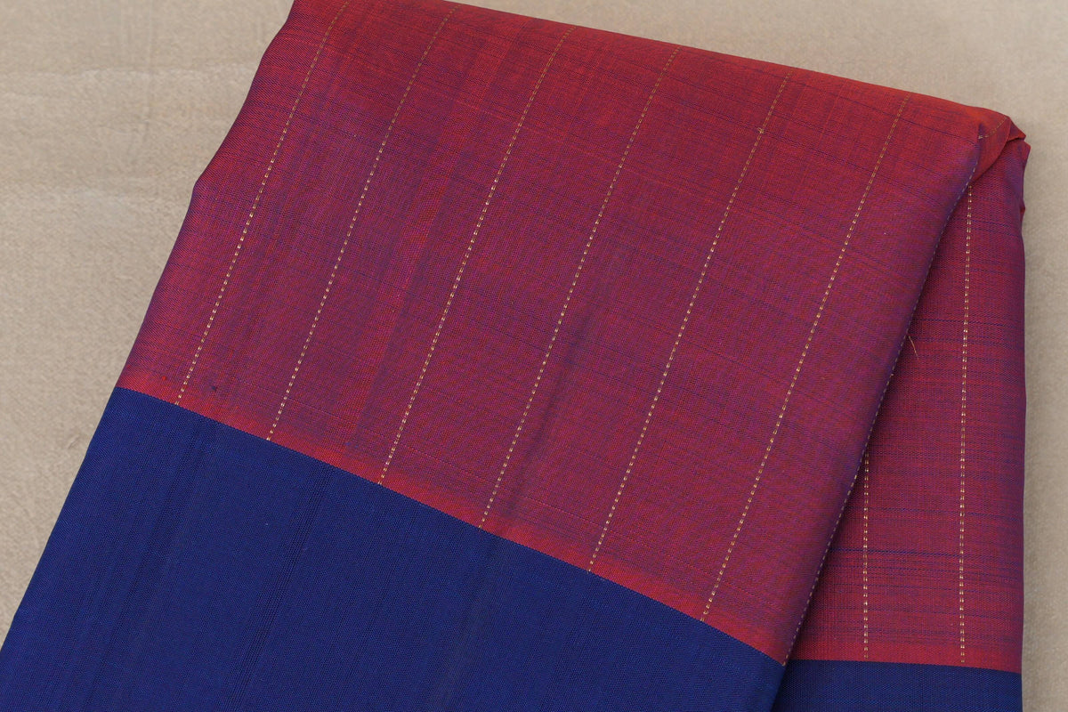 Dual Tone of Reddish Orange & Deep Blue Plant Based Kanjivaram Silk Saree body