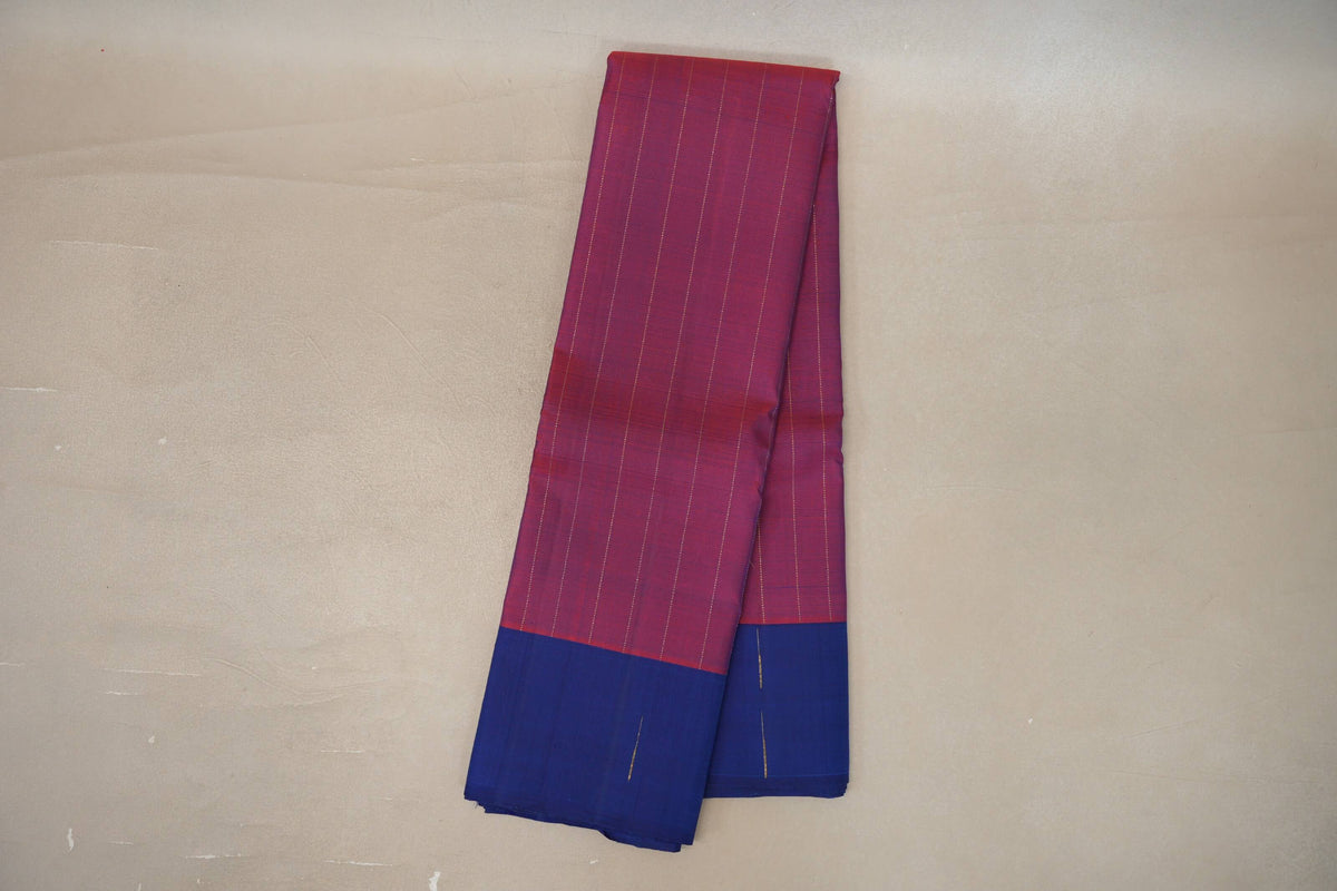 Online Dual Tone of Reddish Orange & Deep Blue Plant Based Kanjivaram Silk Saree