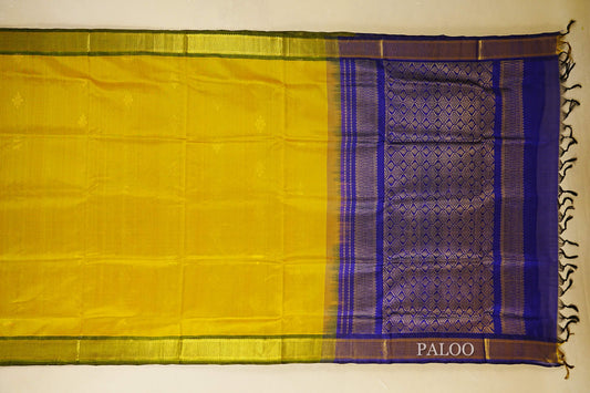 Dual Tone Mustard Yellow and Green with Olive Green Borders Silk Cotton Saree  paloo