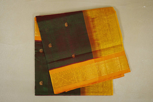 folded Dual Tone Maroon and Green  Borders Silk Cotton Saree