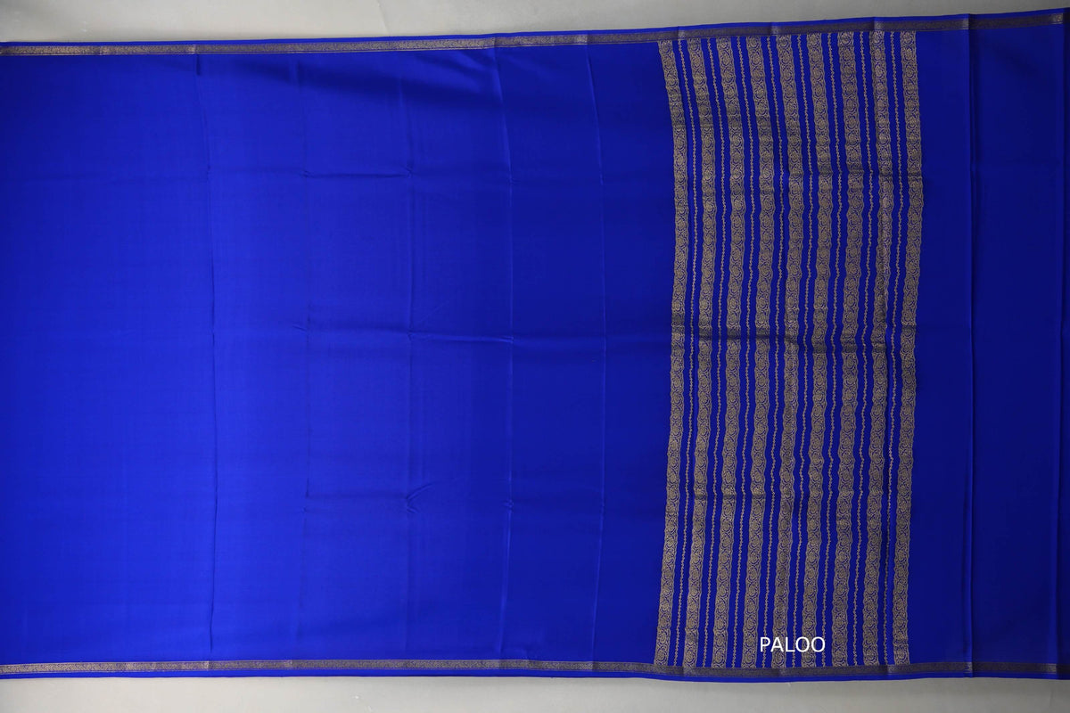 Dark Royal Blue Mysore Silk Saree paloo